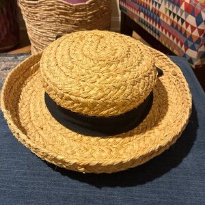 Helen Kaminski braided raffia sun hat with black ribbon